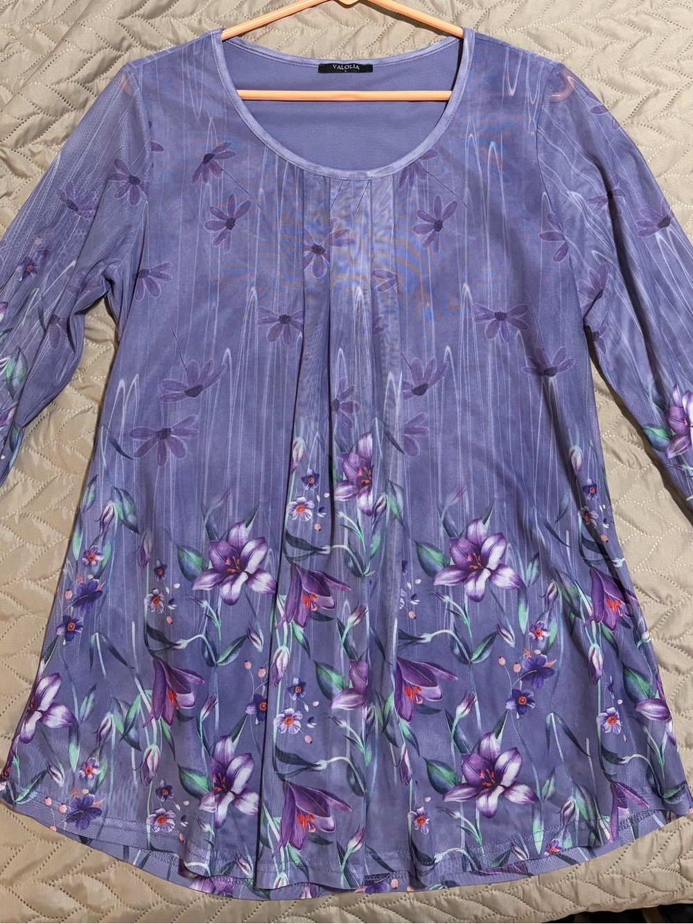 Purple Floral Long-Sleeve Women's Tunic Top
